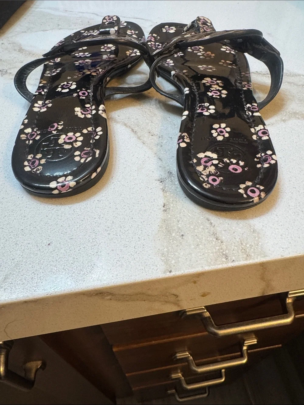 Tory Burch Women’s Black Floral Thong Sandals